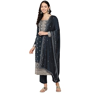 Libas Womens Printed Silk Straight Kurta With