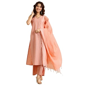 Libas Peach Woven Design Cotton Blend Straight