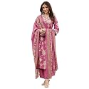 Libas Pink Printed Silk blend Straight Kurta