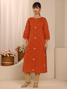 LIBAS Printed Chanderi Straight Kurta for Women