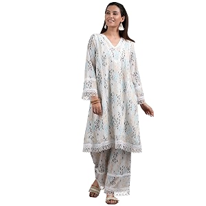 Libas Printed Cotton A-Line Kurta With Palazzos