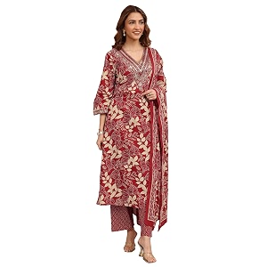 libas printed cotton straight kurta with trousers and dupatta  daily wear suit