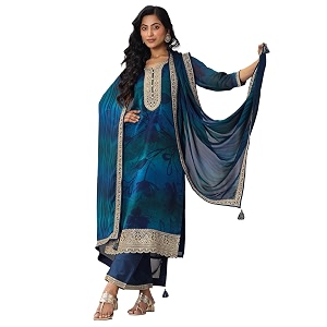 Libas Printed Silk blend Straight Kurta With