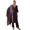 Libas Purple yoke design Silk Blend Straight