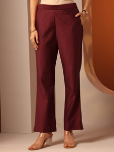 LIBAS Straight Fit Women Maroon Trousers