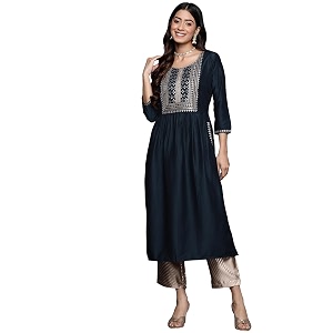 Libas Womens Embellished Silk A-Line Kurta