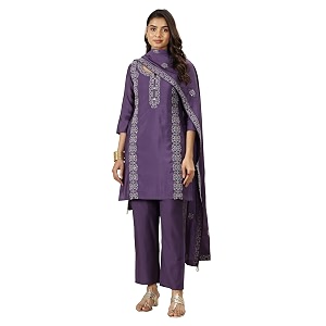 Libas Womens Embroidered Silk Blend Straight Kurta