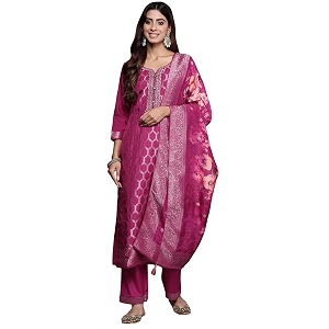 Libas Womens Woven Design Silk Blend Straight