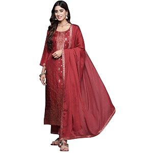 Libas Womens Woven Design Silk Blend Straight