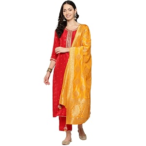Libas Womens Woven Design Silk Straight Kurta