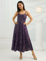 LIBAS Women Fit and Flare Purple MidiCalf