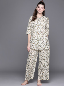 LIBAS . Women Floral Print White Night