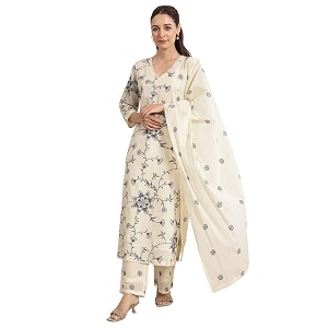 Libas Womens Embroidered Cotton Straight Kurta With