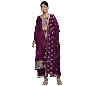 Libas Womens Embroidered Silk Blend Pakistani Kurta