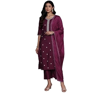 Libas Womens Embroidered Silk Blend Straight Kurta