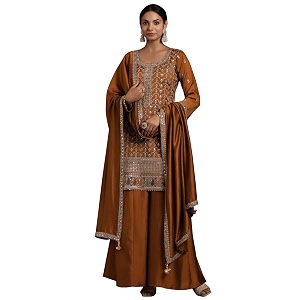 Libas Womens Embroidered Silk Blend Straight Kurta