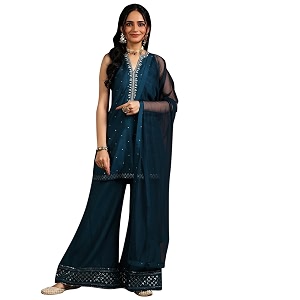Libas Womens Embroidered Silk Blend Straight Kurta