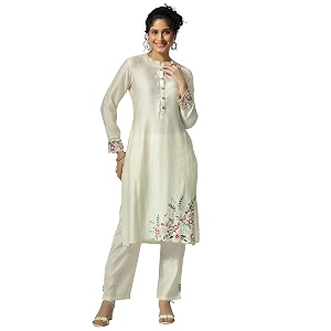 Libas Womens Embroidered Silk Blend Straight Kurta