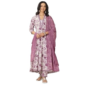 Mauve floral printed anarkali kurta and printed