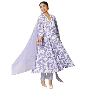 Pink floral printed anarkali kurta and printed