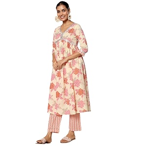 Libas Womens Printed Cotton A Line Kurta