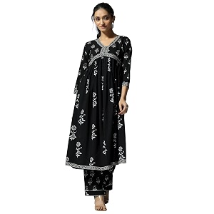 Libas Womens Printed Cotton A-Line Kurta With