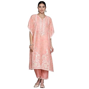 Libas Womens Printed Silk Blend Kaftan Kurta