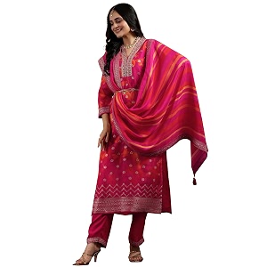 Libas Womens Printed Silk Blend Straight Kurta