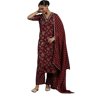 Libas Womens Printed Silk Blend Straight Kurta