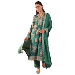 Libas Womens Printed Silk Blend Straight Kurta