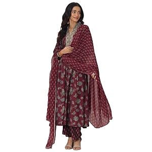 Libas Womens Printed Silk Blend Straight Kurta