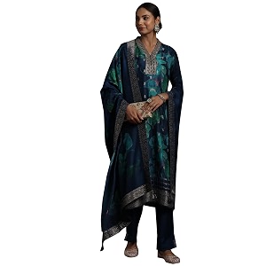 Libas Womens Printed Silk Blend Straight Kurta