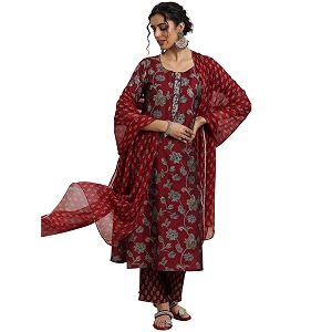 Libas Womens Printed Silk Blend Straight Kurta