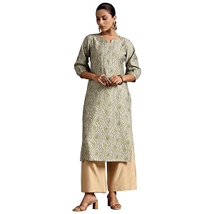 Libas Womens Printed Silk Straight Kurta for