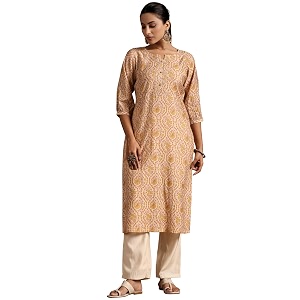 Libas Womens Printed Silk Straight Kurta for