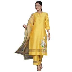 Libas Womens Self Design Silk Blend Straight