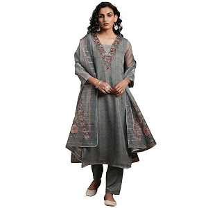 Libas Womens Self Design Silk Blend Straight