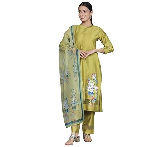 Libas Womens Self Design Silk Blend Straight