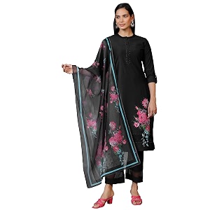 Libas Womens Self Design Silk Blend Straight