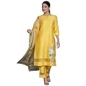 Libas Womens Self Design Silk Blend Straight