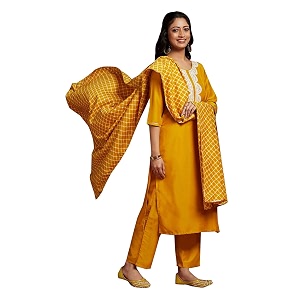 Libas Womens Solid Silk Blend Straight Kurta