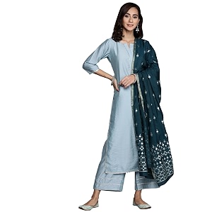 Libas Womens Solid Silk Blend Straight Kurta