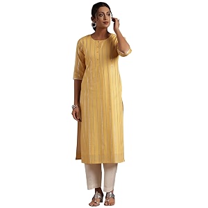 Libas Womens Woven Design Cotton Straight Kurta