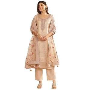 Libas Womens Woven Design Silk Blend Straight