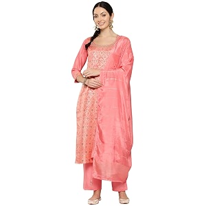 Libas Womens Woven Design Silk Blend Straight