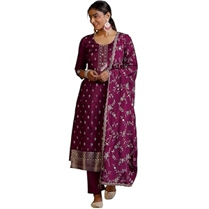 Libas Womens Woven Design Silk Blend Straight