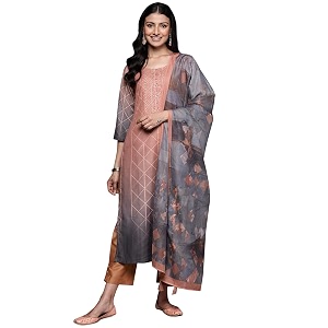 Libas Womens Yoke Design Silk Blend Straight