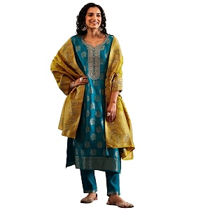Libas Woven Design Silk Blend Straight Kurta