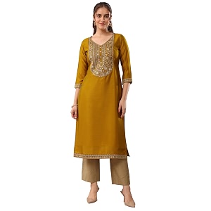 Libas Yoke Design Silk Straight Kurta for