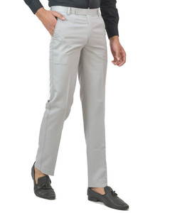 libbys men slim fit black cotton blend trousers
